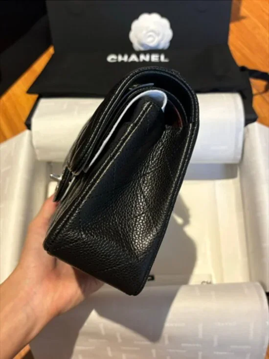 Chanel Timeless Quilted Shoulder Bag, Black Caviar, Silver Turnlock, Full Set - Picture 4 of 5